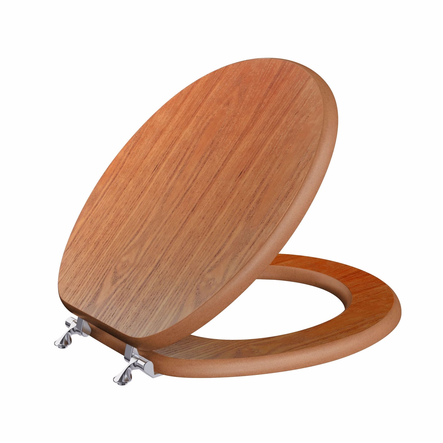 Jones Stephens C3B2R118CH Oak Designer Wood Toilet Seat, Closed Front with Cover, Chrome Hinges, Round