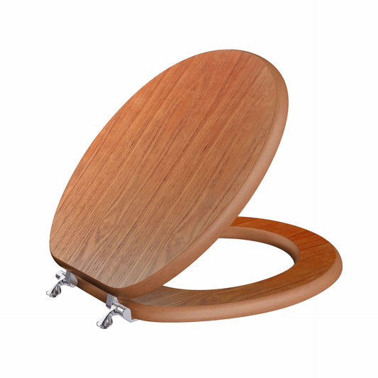 Jones Stephens C3B2R118CH Oak Designer Wood Toilet Seat, Closed Front with Cover, Chrome Hinges, Round