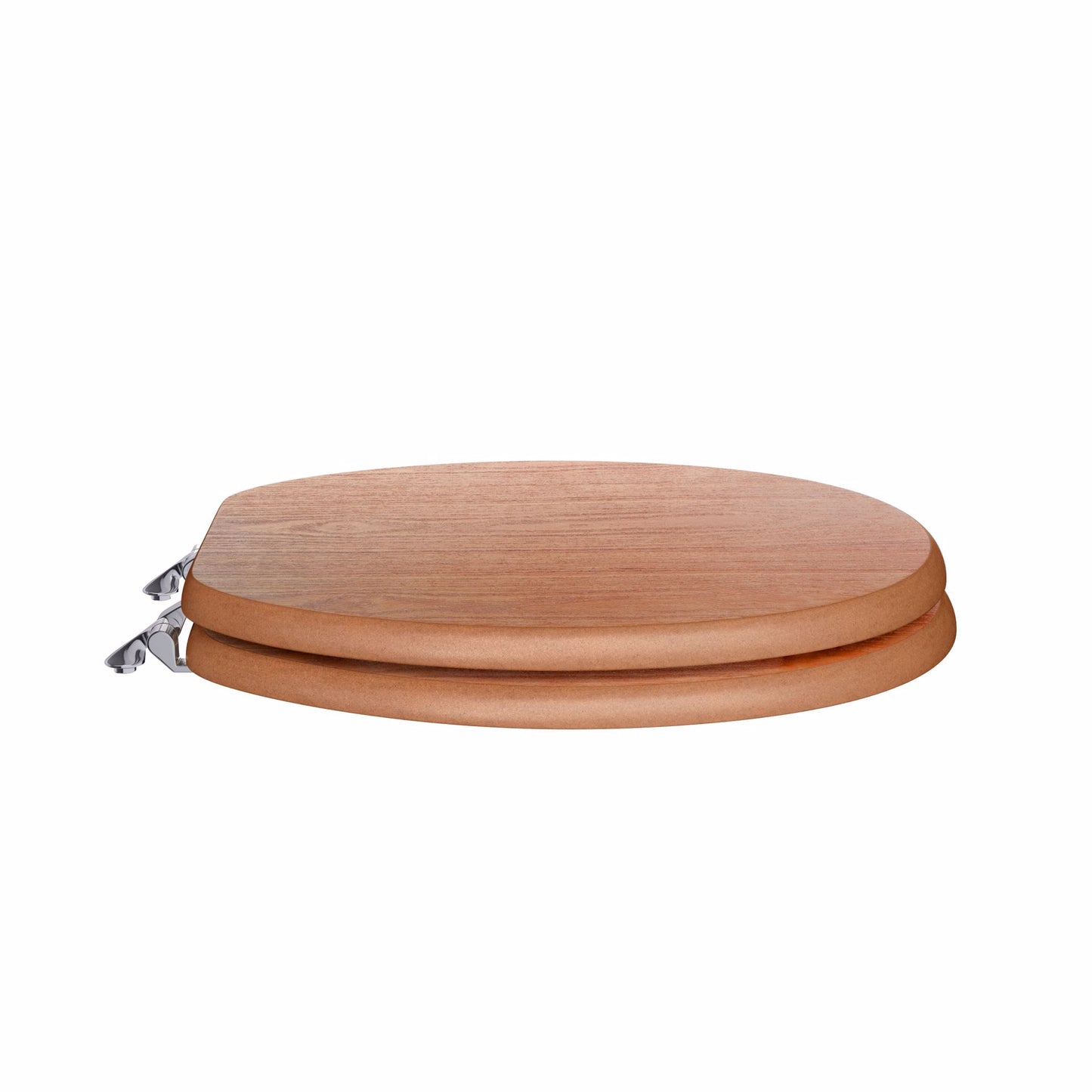 Jones Stephens C3B2R118CH Oak Designer Wood Toilet Seat, Closed Front with Cover, Chrome Hinges, Round