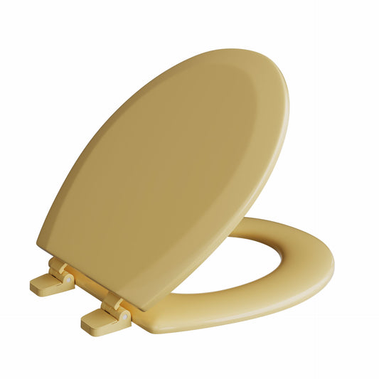 Jones Stephens C3B4R253 Harvest Gold Deluxe Molded Wood Toilet Seat, Closed Front with Cover, Round