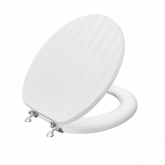 Jones Stephens C3B4R400CH White Bead Board Designer Wood Toilet Seat, Closed Front with Cover, Chrome Hinges, Round