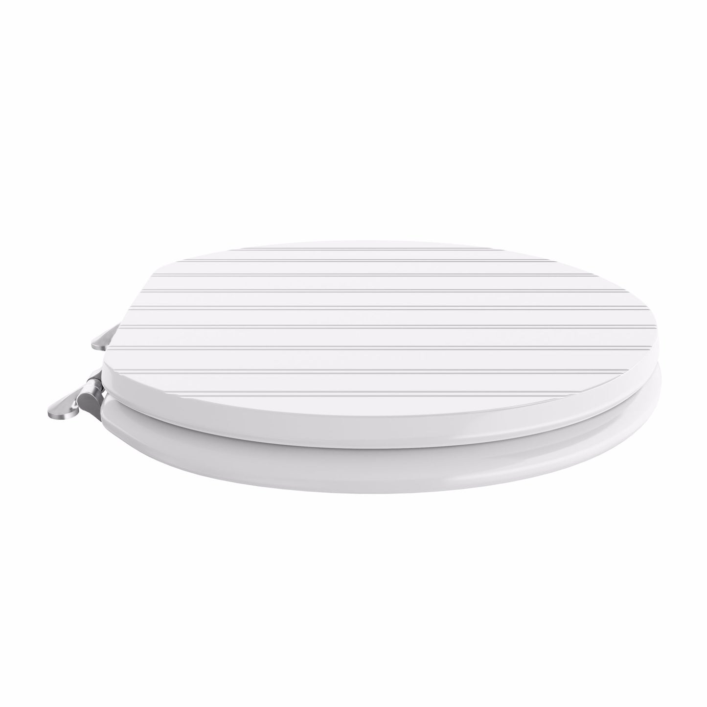 Jones Stephens C3B4R400CH White Bead Board Designer Wood Toilet Seat, Closed Front with Cover, Chrome Hinges, Round