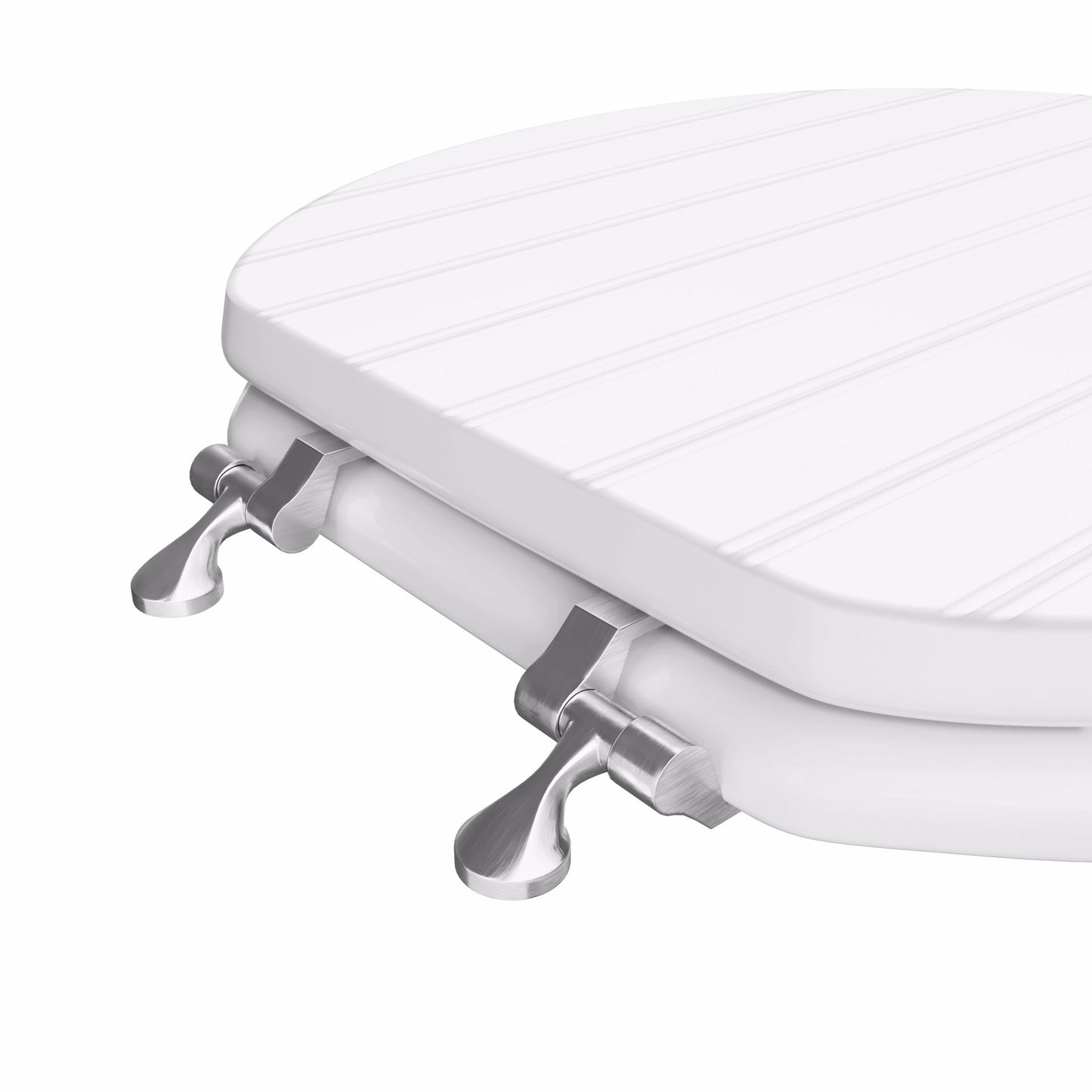 Jones Stephens C3B4R400CH White Bead Board Designer Wood Toilet Seat, Closed Front with Cover, Chrome Hinges, Round