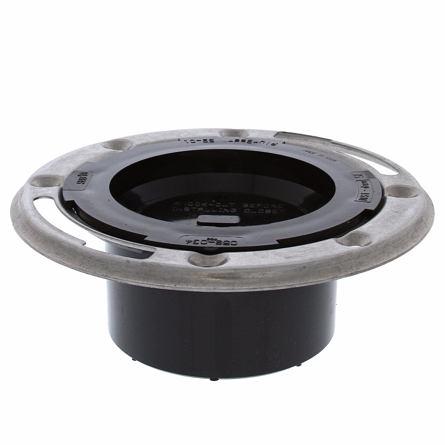 Jones Stephens C58034 3" x 4" ABS Closet Flange with Stainless Steel Ring and Knockout