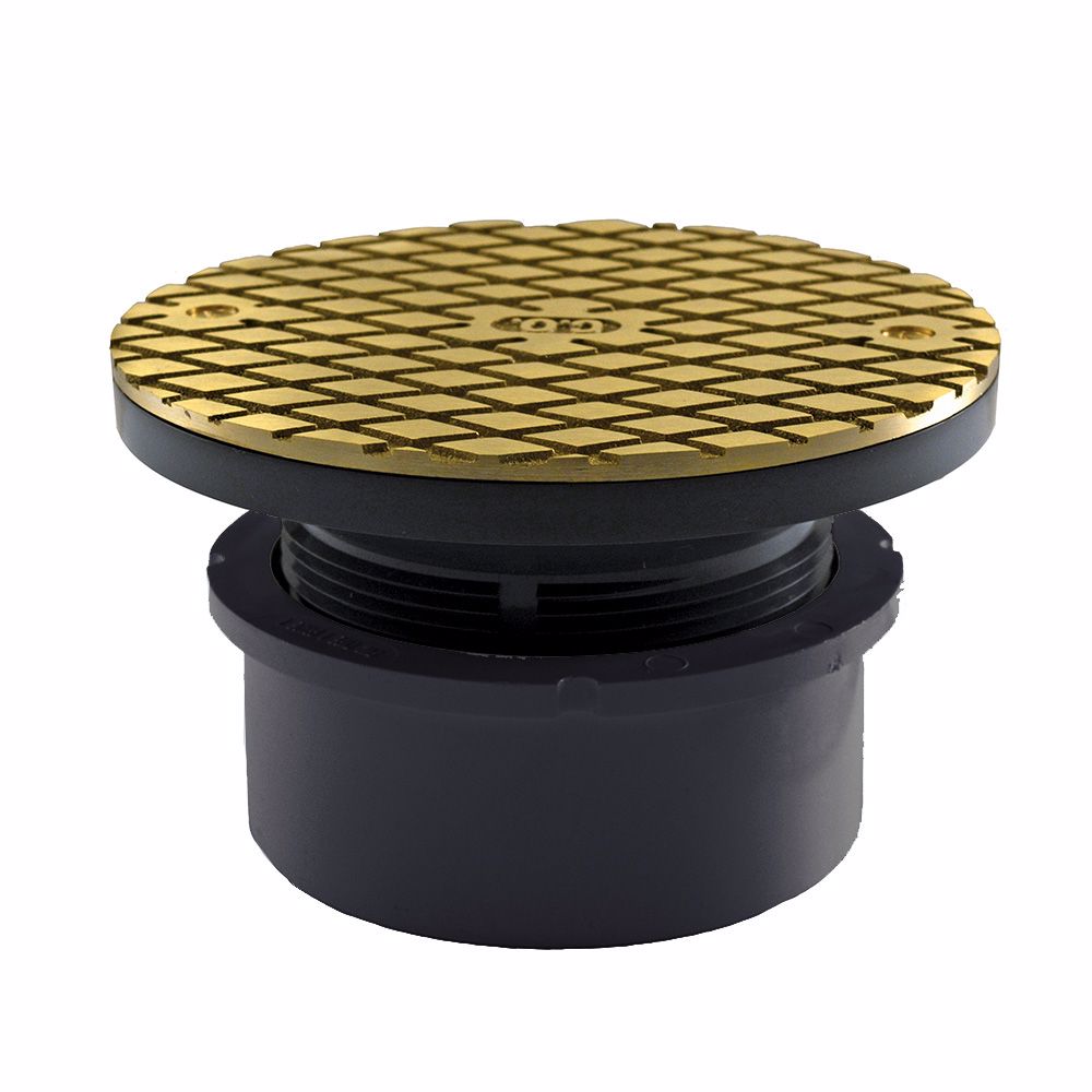 Jones Stephens C59001 4" PVC Hub Fit Base Cleanout with 3-1/2" Plastic Spud and 6" Polished Brass Round Cover