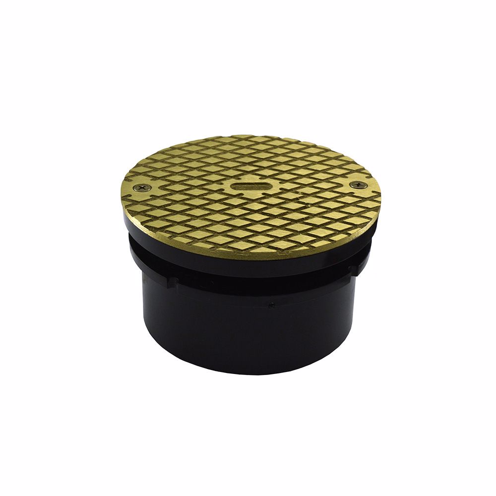 Jones Stephens C59002 4" ABS Hub Fit Base Cleanout with 3-1/2" Plastic Spud and 6" Polished Brass Round Cover