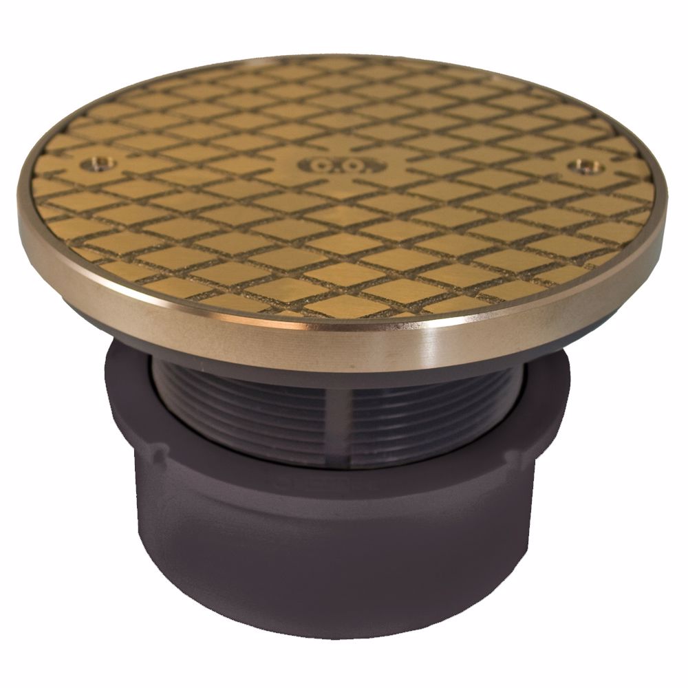 Jones Stephens C59007 4" PVC Hub Fit Base Cleanout with 3-1/2" Plastic Spud and 6" Nickel Bronze Cover with Ring
