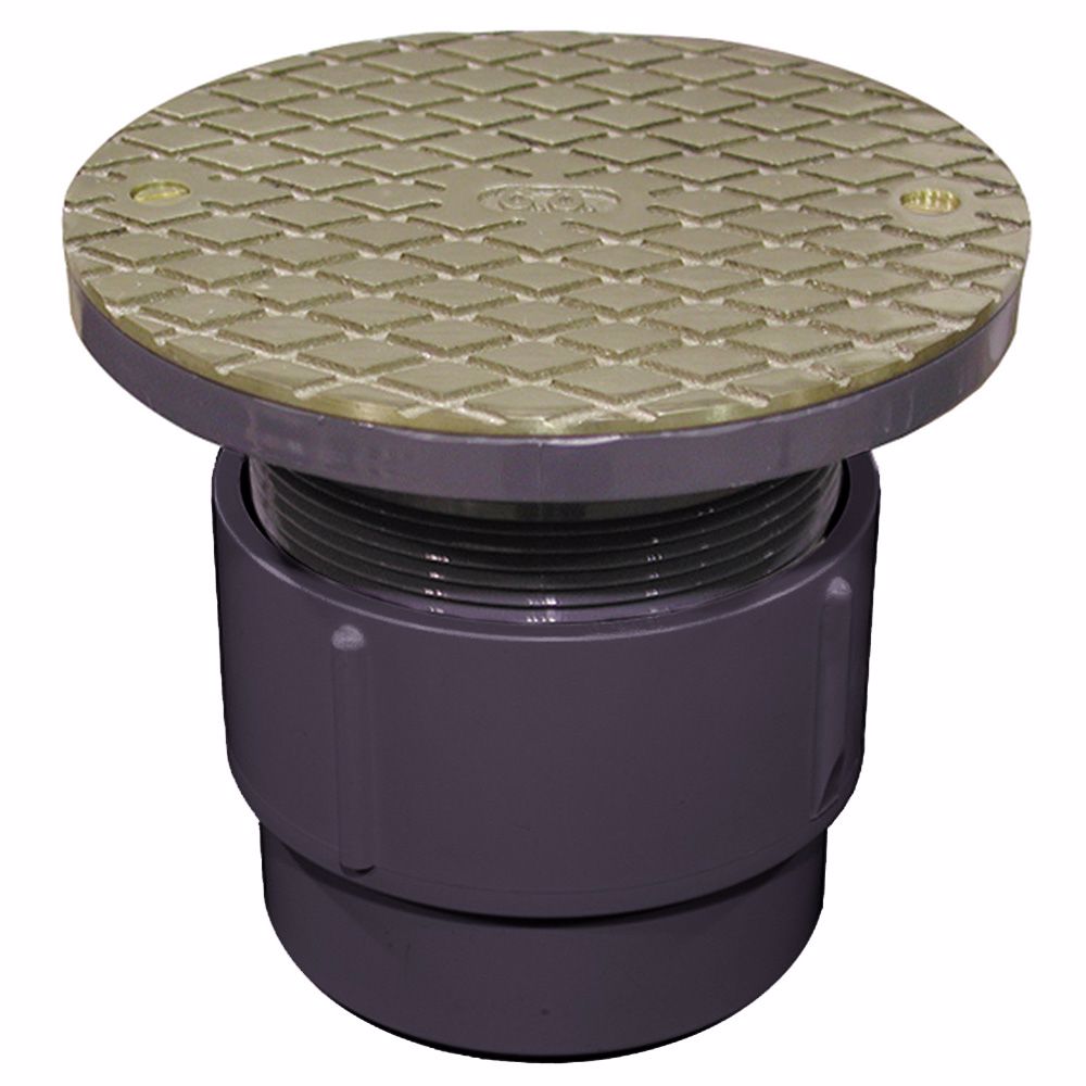 Jones Stephens C59010 3" x 4" PVC Pipe Fit Base Cleanout with 3-1/2" Plastic Spud and 6" Polished Brass Cover