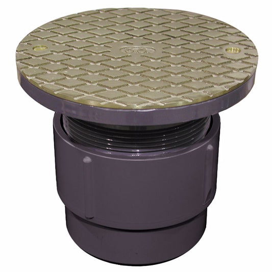 Jones Stephens C59012 3" x 4" PVC Pipe Fit Base Cleanout with 3-1/2" Plastic Spud and 6" Nickel Bronze Cover