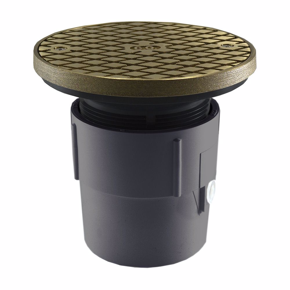Jones Stephens C59016 3" x 4" PVC Pipe Fit Base Cleanout with 3-1/2" Plastic Spud and 6" Nickel Bronze Cover with Ring