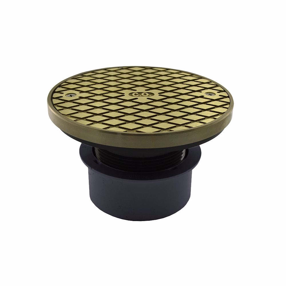 Jones Stephens C59026 4" PVC Inside Pipe Fit Base Cleanout with 3" Plastic Spud and 6" Nickel Bronze Cover with Ring