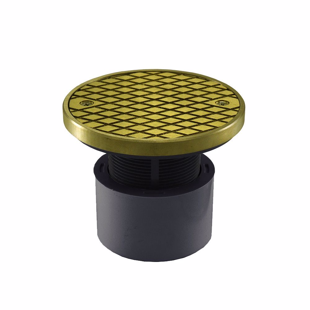Jones Stephens C59097 2" x 3" PVC Cleanout with 2" Plastic Spud and 4" Polished Brass Cover with Ring