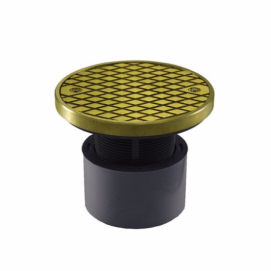 Jones Stephens C59097 2" x 3" PVC Cleanout with 2" Plastic Spud and 4" Polished Brass Cover with Ring