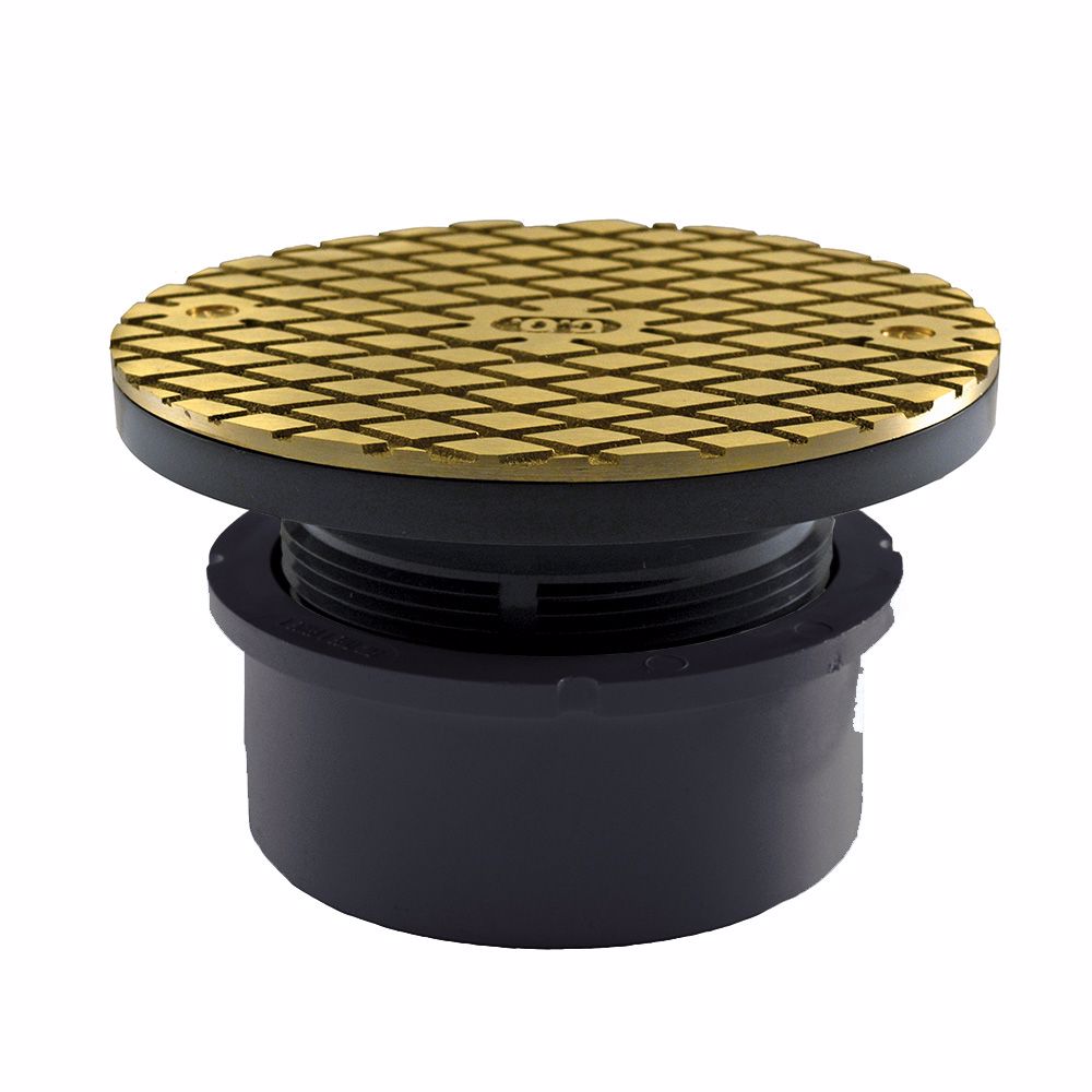 Jones Stephens C59200 4" PVC Hub Fit Base Cleanout with 3-1/2" Plastic Spud and 5" Polished Brass Cover