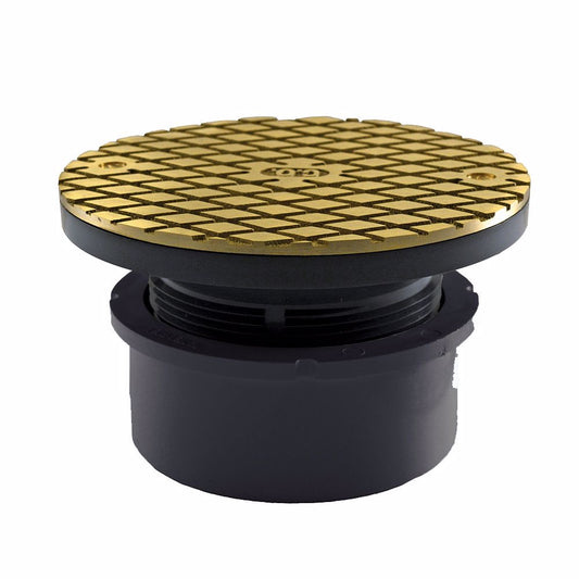 Jones Stephens C59200 4" PVC Hub Fit Base Cleanout with 3-1/2" Plastic Spud and 5" Polished Brass Cover
