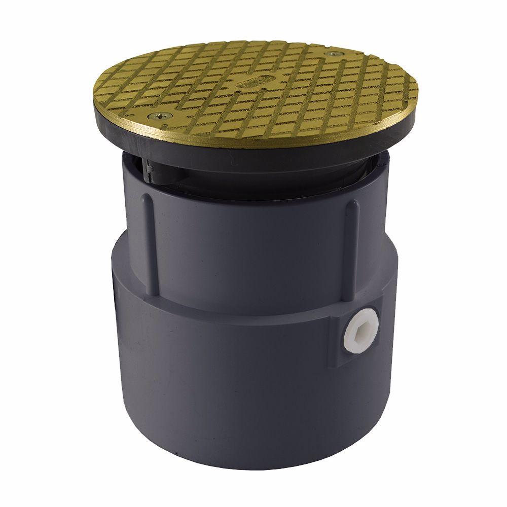 Jones Stephens C59208 4" PVC Over Pipe Fit Base Cleanout with 3-1/2" Plastic Spud and 5" Polished Brass Cover