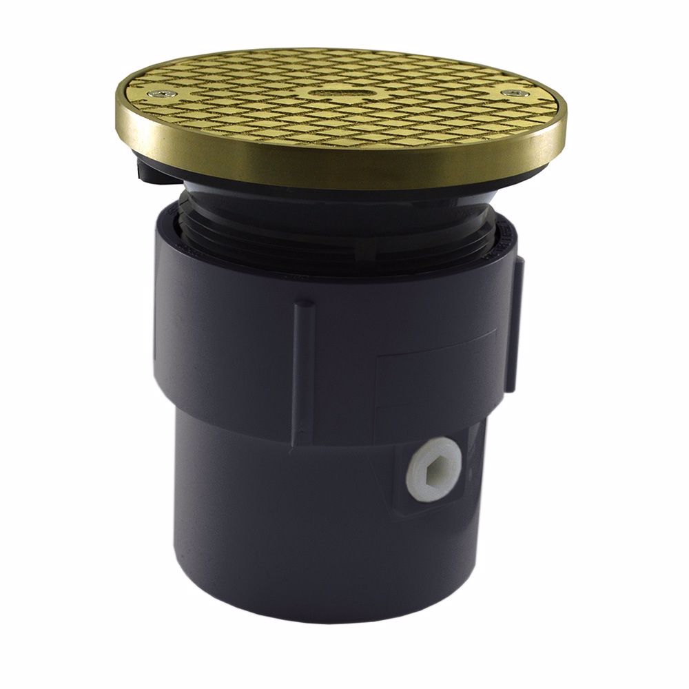 Jones Stephens C59217 3" x 4" PVC Pipe Fit Base Cleanout with 3-1/2" Plastic Spud and 5" Polished Brass Cover with Ring
