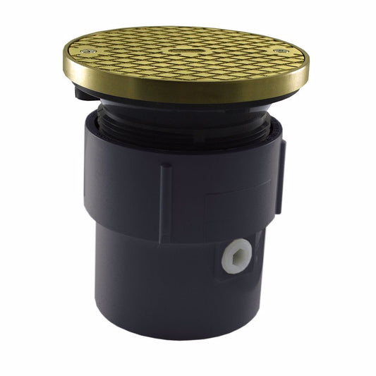 Jones Stephens C59217 3" x 4" PVC Pipe Fit Base Cleanout with 3-1/2" Plastic Spud and 5" Polished Brass Cover with Ring