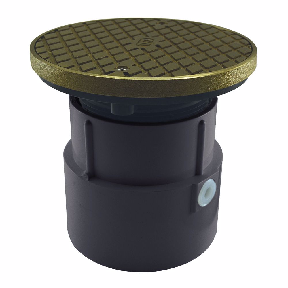 Jones Stephens C60024 4" PVC Over Pipe Fit Base Cleanout with 3-1/2" Plastic Spud and 6" Nickel Bronze Cover with Ring