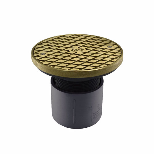 Jones Stephens C60032 3" PVC Over Pipe Fit Base Cleanout with 3" Plastic Spud and 6" Nickel Bronze Cover with Ring