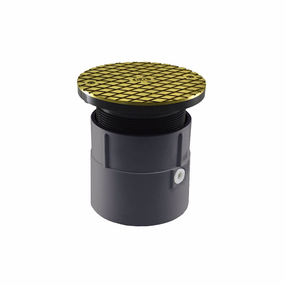Jones Stephens C60070 4" PVC Over Pipe Fit Base Cleanout with 4" Plastic Spud and 6" Polished Brass Cover