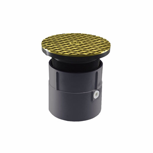 Jones Stephens C60070 4" PVC Over Pipe Fit Base Cleanout with 4" Plastic Spud and 6" Polished Brass Cover