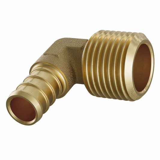 Jones Stephens C76013LF 1/2" F1807 x MIP Brass PEX 90° Elbow, Bag of 50