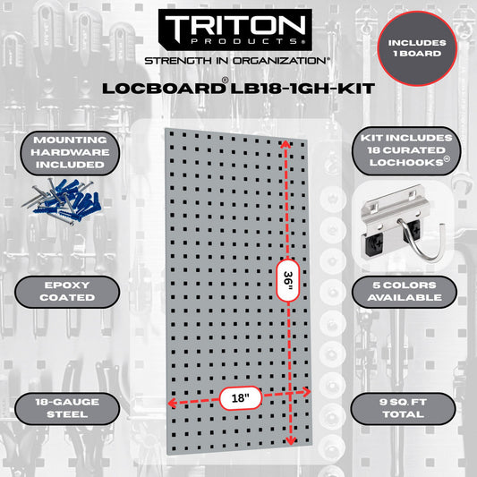 Triton Products LB18-1GH-Kit (1) 18" x 36" Gray LocBoard/18 Hook
