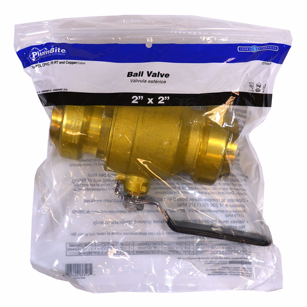 Jones Stephens C77465LF 2" PlumBite® Push On Ball Valve, Bag of 1
