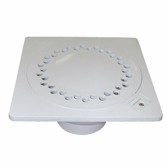 Jones Stephens D42009H 9" x 9" PVC Bell Trap with Hinged Lid and 3" x 4" Outlet