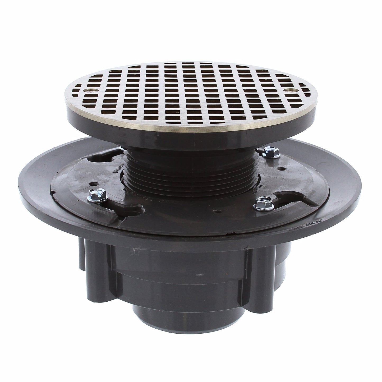 Jones Stephens D49007 2" x 3" Heavy Duty PVC Drain Base with 3" Plastic Spud and 6" Nickel Bronze Strainer