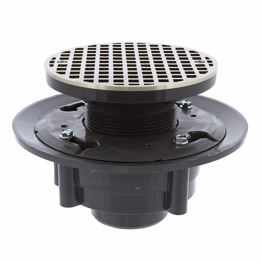 Jones Stephens D49007 2" x 3" Heavy Duty PVC Drain Base with 3" Plastic Spud and 6" Nickel Bronze Strainer
