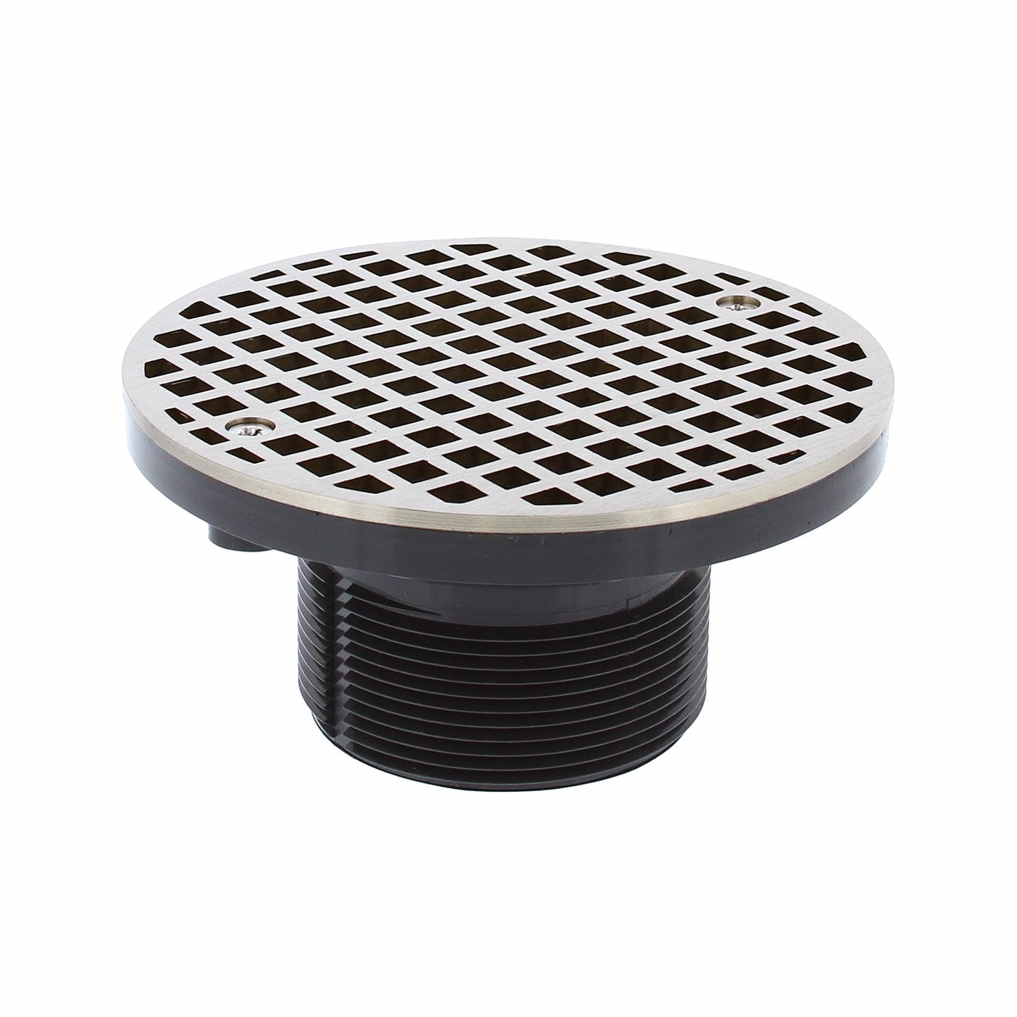 Jones Stephens D49007 2" x 3" Heavy Duty PVC Drain Base with 3" Plastic Spud and 6" Nickel Bronze Strainer