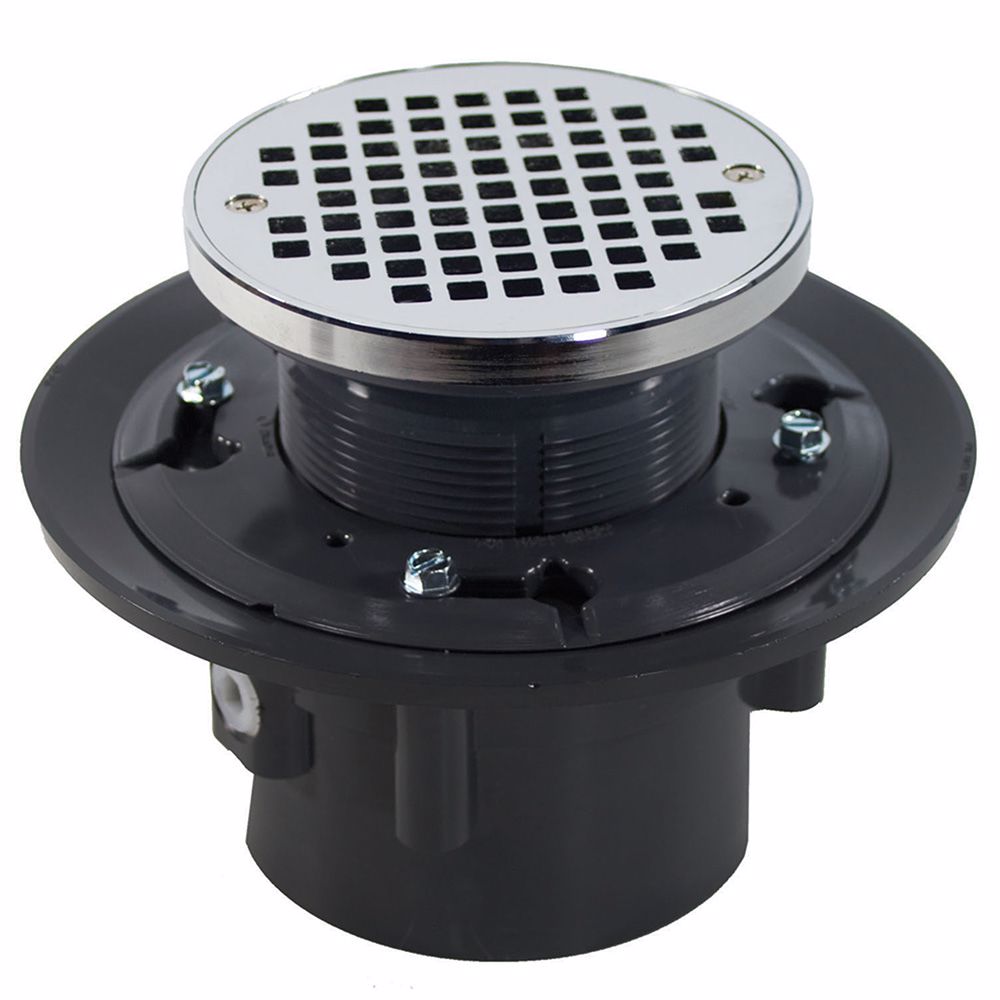 Jones Stephens D49013 2" x 3" Heavy Duty PVC Drain Base with 3" Plastic Spud and 6" Chrome Plated Strainer with Ring