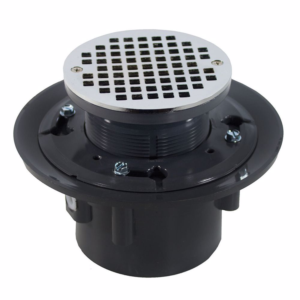 Jones Stephens D49047 2" x 3" Heavy Duty PVC Drain Base with 3-1/2" Plastic Spud and 6" Chrome Plated Strainer
