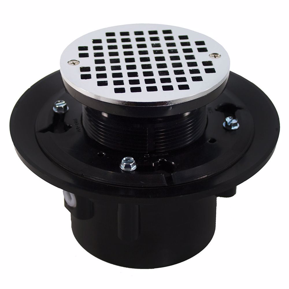 Jones Stephens D49048 2" x 3" Heavy Duty ABS Drain Base with 3-1/2" Plastic Spud and 6" Chrome Plated Strainer