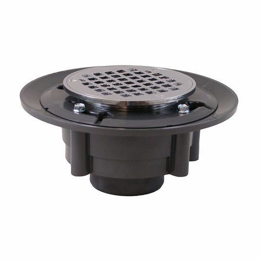 Jones Stephens D49059 2" x 3" Heavy Duty PVC Shower Drain with 3-1/2" Metal Spud and 5" Round Chrome Plated Strainer