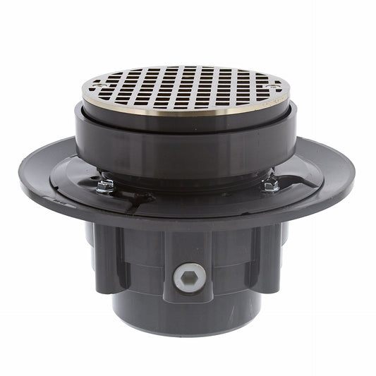 Jones Stephens D49648 3" x 4" LevelBest® Complete Heavy Duty Drain System with 3-1/2" Plastic Spud and 5" Nickel Bronze Strainer