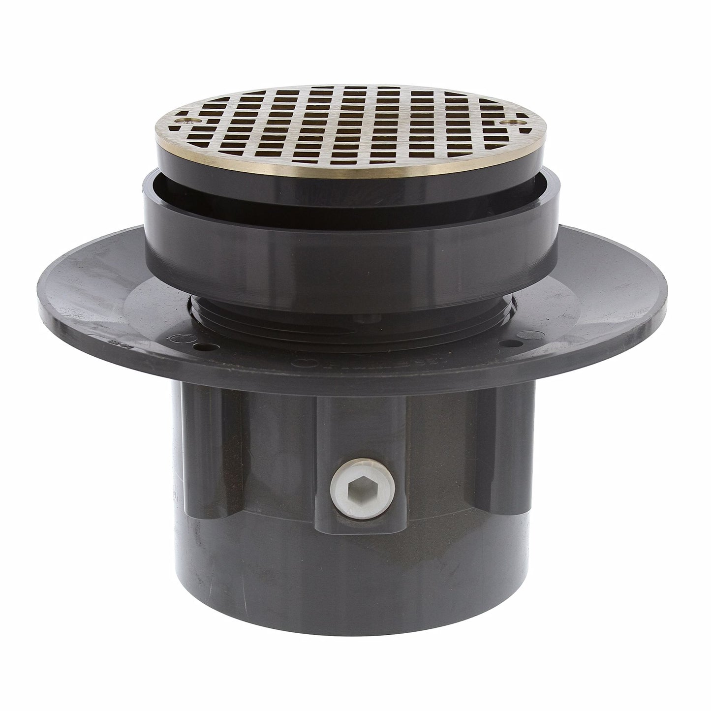 Jones Stephens D49658 4" LevelBest® Complete Heavy Duty Slab Drain System with 3-1/2" Plastic Spud and 5" Nickel Bronze Strainer