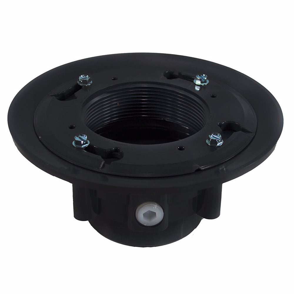 Jones Stephens D49807 4" PVC Heavy Duty Drain Base with Clamping Ring and Primer Tap, for 3-1/2" Spud