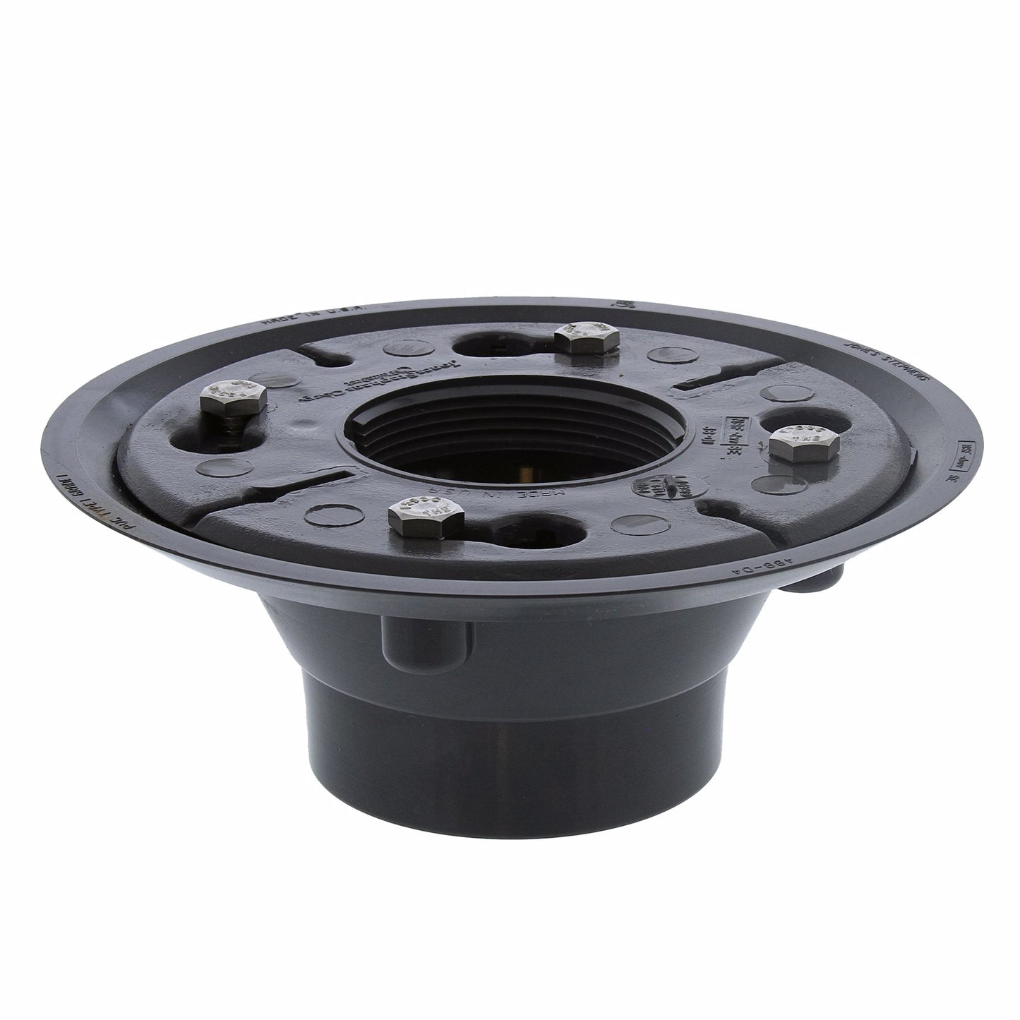 Jones Stephens D50001 2" x 3" PVC Shower Drain with 2" PVC Spud and 4-1/4" Round Stainless Steel Strainer