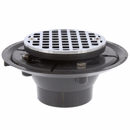 Jones Stephens D50011 2" x 3" PVC Shower Drain with 2" PVC Spud and 4" Round Chrome Plated Cast Strainer