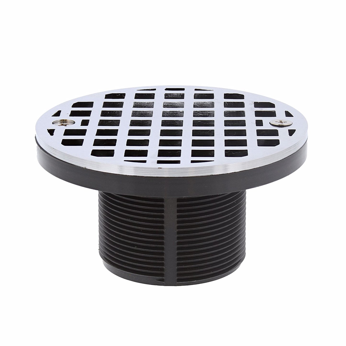 Jones Stephens D50011 2" x 3" PVC Shower Drain with 2" PVC Spud and 4" Round Chrome Plated Cast Strainer