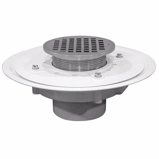 Jones Stephens D50012 3" Heavy Duty PVC Drain Base with 3-1/2" Metal Spud and 5" Polished Brass Strainer