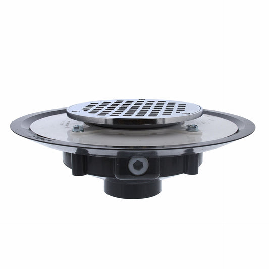 Jones Stephens D50023 2" Heavy Duty PVC Drain Base with 3-1/2" Metal Spud and 6" Chrome Plated Strainer