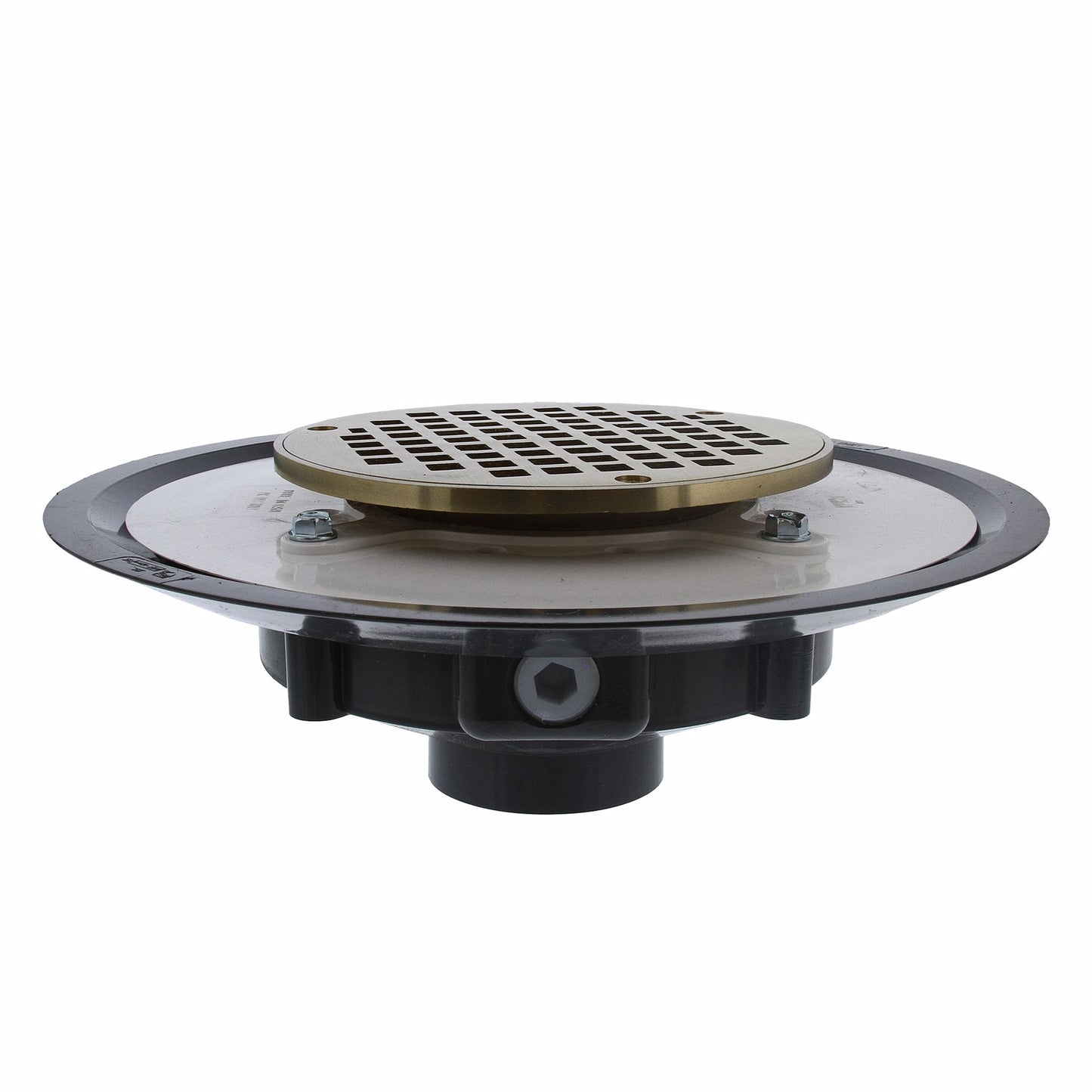 Jones Stephens D50028 2" Heavy Duty PVC Drain Base with 3-1/2" Metal Spud and 6" Polished Brass Strainer