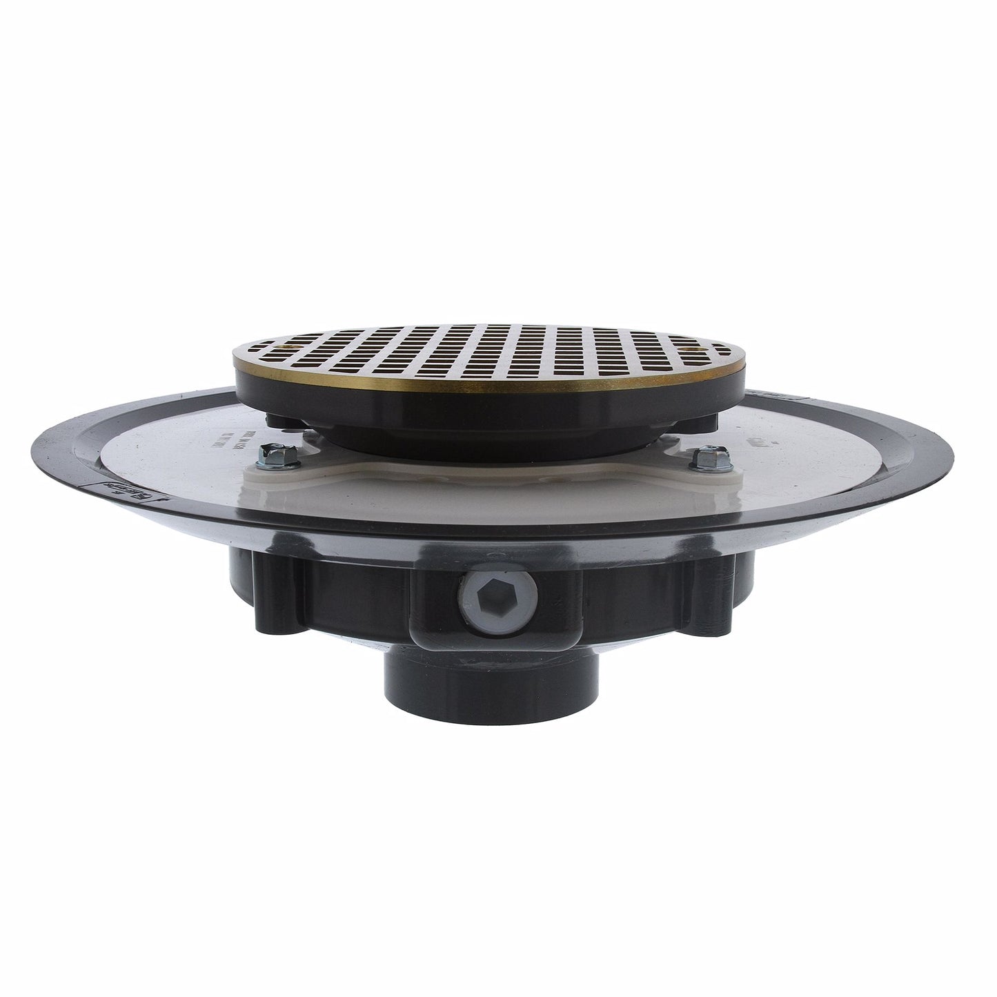 Jones Stephens D50044 2" Heavy Duty PVC Drain Base with 3-1/2" Plastic Spud and 6" Polished Brass Strainer