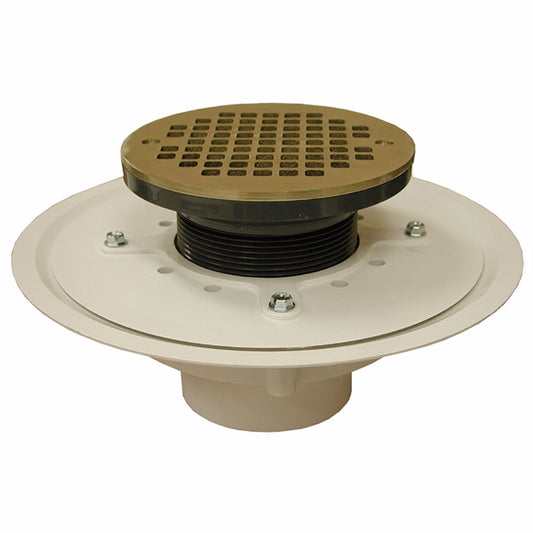 Jones Stephens D50048 3" Heavy Duty PVC Drain Base with 3-1/2" Plastic Spud and 6" Nickel Bronze Strainer