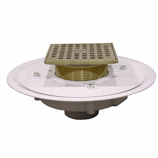 Jones Stephens D50066 2" Heavy Duty PVC Drain Base with 3-1/2" Metal Spud ands 5" Polished Brass Strainer