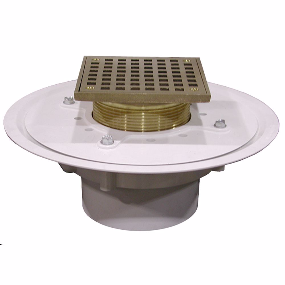 Jones Stephens D50068 4" Heavy Duty PVC Drain Base with 3-1/2" Metal Spud and 5" Polished Brass Strainer